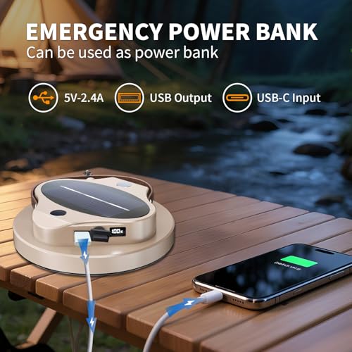 Image of LETOUR Solar Camping Lights 2000LM Camping Lantern 5200mAh Ultra Bright LED with 4 Modes & Magnetic, IPX5 Waterproof Rechargeable Lantern for Power Outages, Tent, Hiking, Emergency