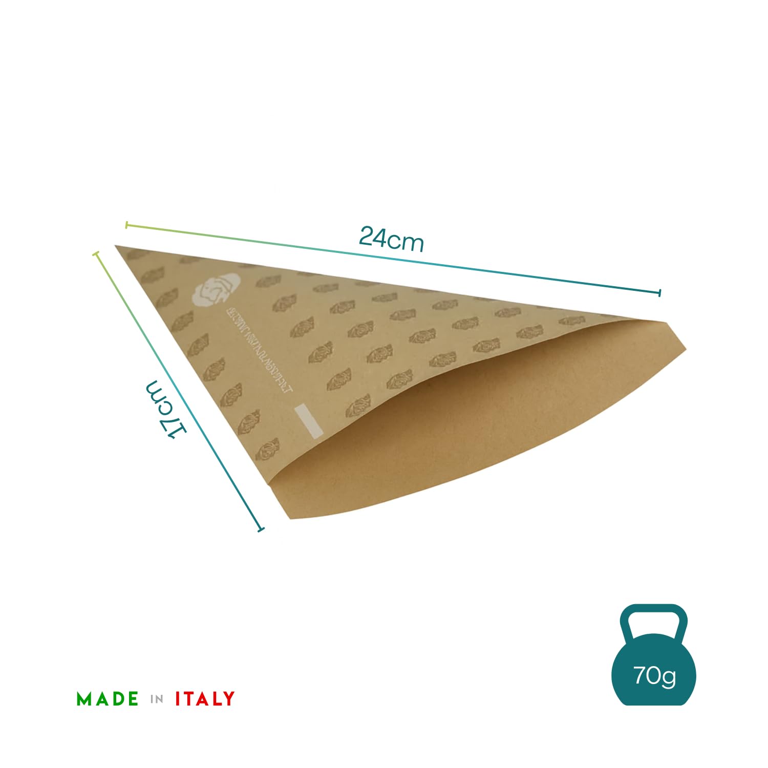 Virsus Coni per fritti in carta di colore avana, misura 17x24 cm, peso 70gr, in carta Oleane Anti Grasso, resistenti, per forno, piastre e microonde, cono per alimenti, patatine (250)