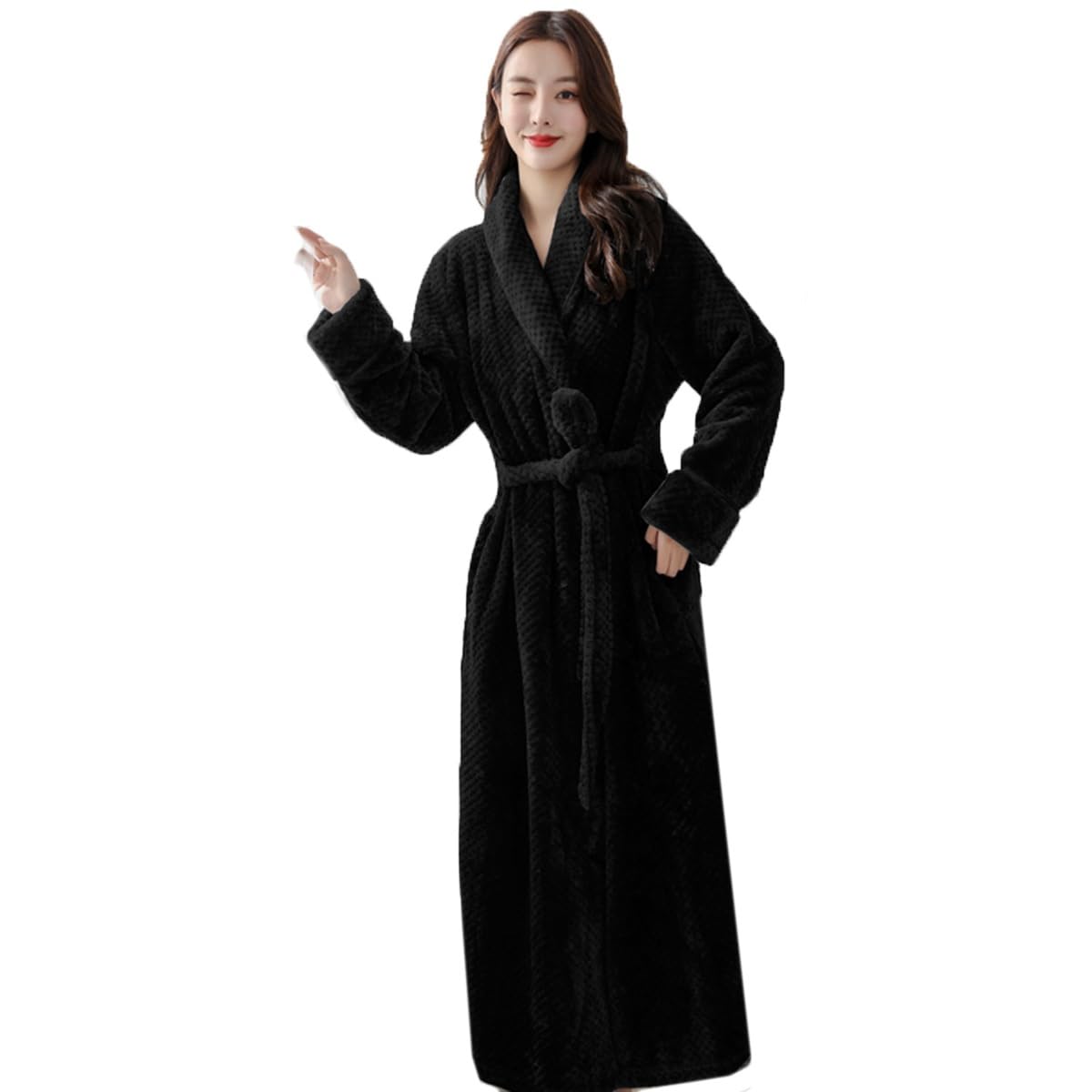 Szlafroki Damskie Szlafrok Męski Flanelowe Koszule Nocne Damskie Ciepłe Szlafroki Z Długim Rękawem Koszula Nocna Ciepła Bielizna Nocna Z Kieszenią(/Black,3XL)