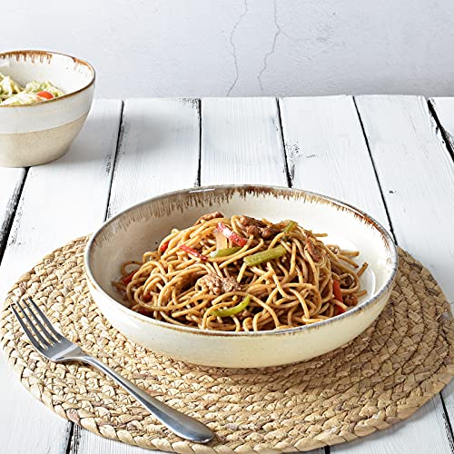 Bosmarlin Stoneware Large Pasta Bowls, 40 Oz, Set Of 4, Big Salad Bowls, Microwave And Dishwasher Safe (Barely Beige, 9.3 In) #TOP4