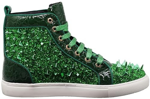 Image of Enzo Romeo Men's High Top Crystal Shimmer Rhinestone Blink Flat Spike Fashion Sneakers Shoes BUL2