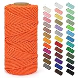 Macrame Cord 4mm x 109Yards (328Feet), Natural Cotton Macrame Rope - 4 Strands Twisted Macrame Cotton Cord for Wall Hanging, Plant Hangers, Crafts, Gift Wrapping and Wedding Decorations, Orange