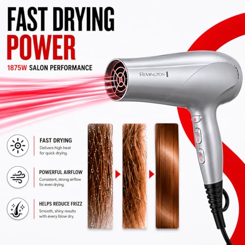 Image of Remington Damage Protection Hair Dryer with Ceramic Ionic Tourmaline Technology, Grey, Diffuser and Concentrator, 3 Piece Set