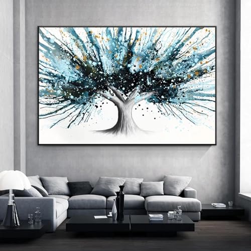 Tableau arbre bleu abstrait 70x100cm, impression sur toile haute définition - 2