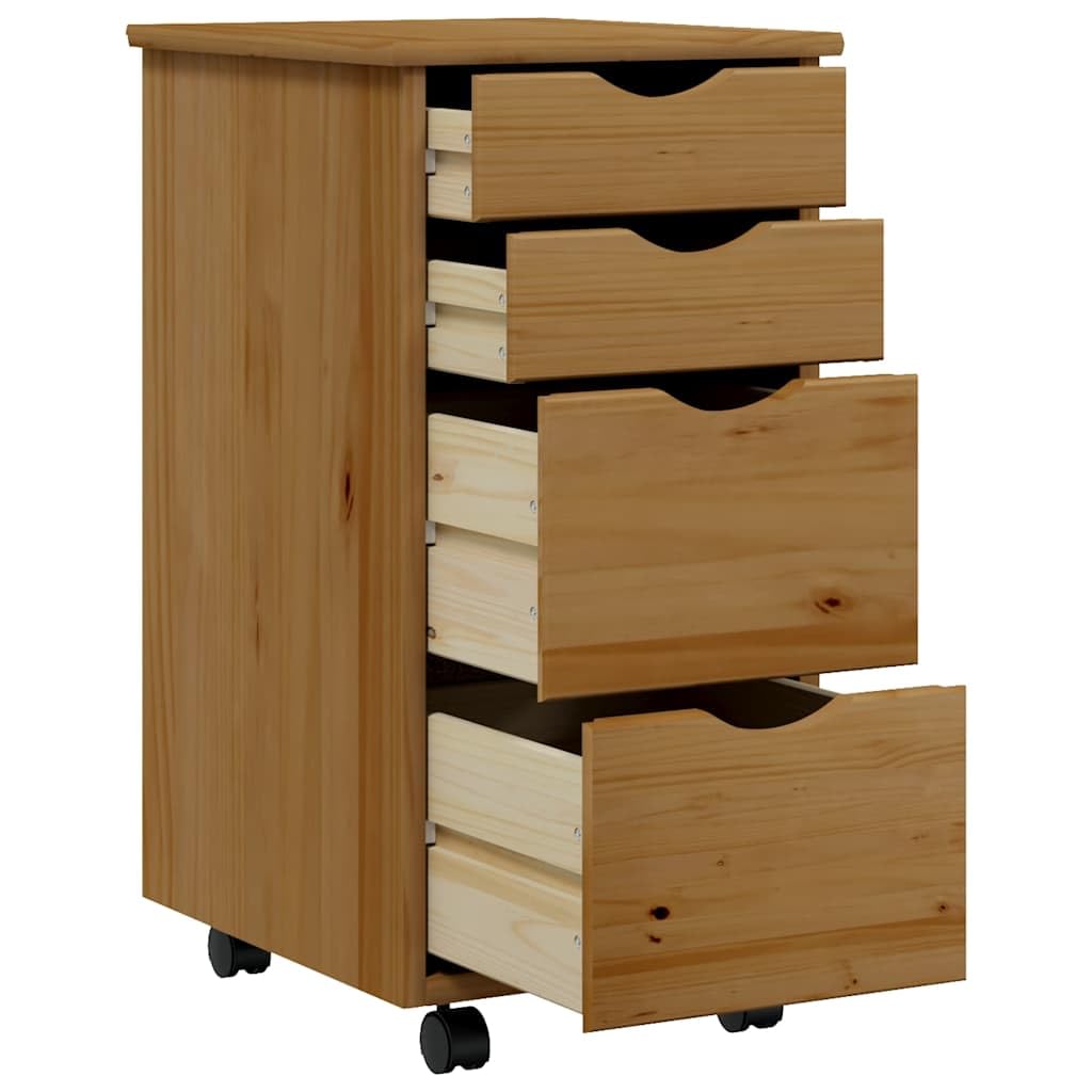 Rollschrank mit Schubladen Moss Honigbraun aus Massivholz Kiefer, Büroorganisation und Flexibler Stauraum für Dokumente und Akten, Schreibtischunterbau mit Rollen