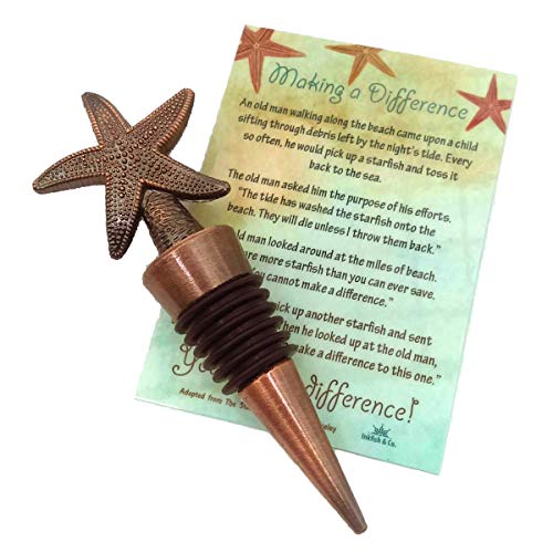 Inkfish And Co Decorative Starfish Poem Story Wine Bottle Stopper Antique Copper With Burlap Gift