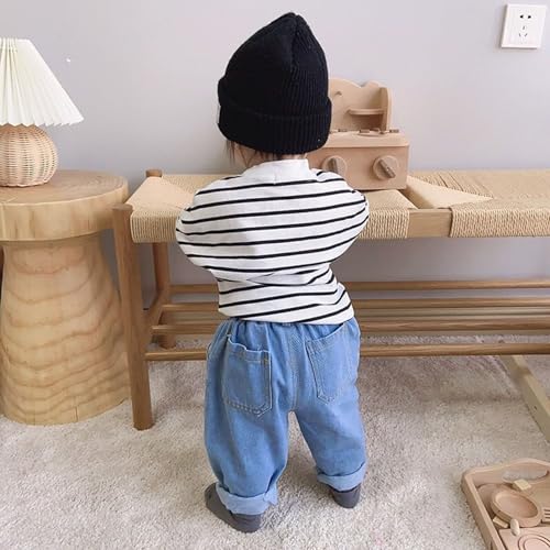 Little Girl Barrel Jeans Solid Casual Button Front Elastic Waist Long Jeans Straight Ankle Clothes for Girls 10-122