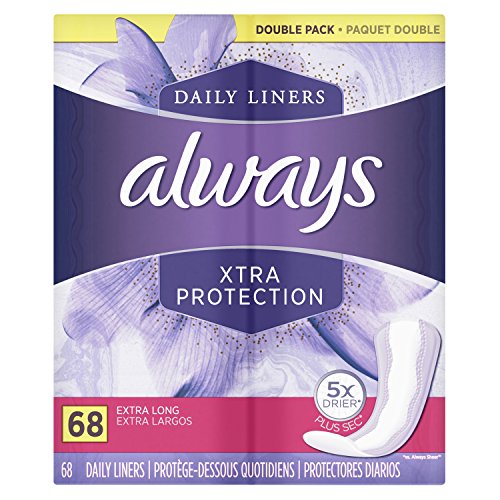 Always Xtra Protection Daily Feminine Panty Liners for Women, Extra Long, Unscented, 68