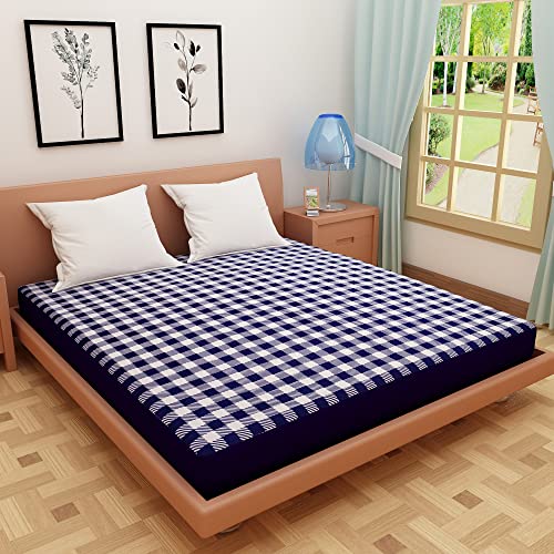 Image of Dream Care Waterproof Fitted Terry Cloth Printed Mattress Protector for King Size Bed with Elastic Strap - 78 inchX48 inch, Dark Blue