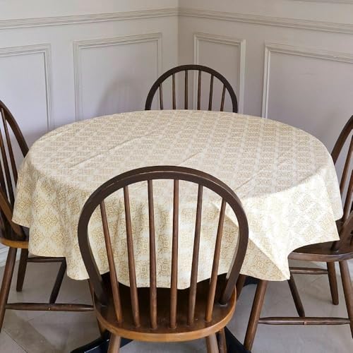 Image of THE YARD HOUSE Wipeable & Anti-Slip Cotton Table Cover for Family Dining, Party. Protects Against Spills, Scratches, Damages (Gilded Opal, 60 x 60 inch (Round))