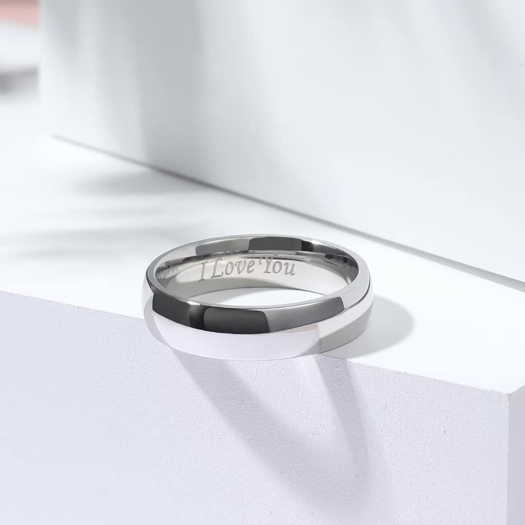 King Will 316L Stainless Steel Wedding Band for Men Women-2-8mm Width Wedding Ring in Black/Sliver/Gold Plated Laser I Love You High Polished Dome Style Promise Ring Comfort Fit Size 4-15