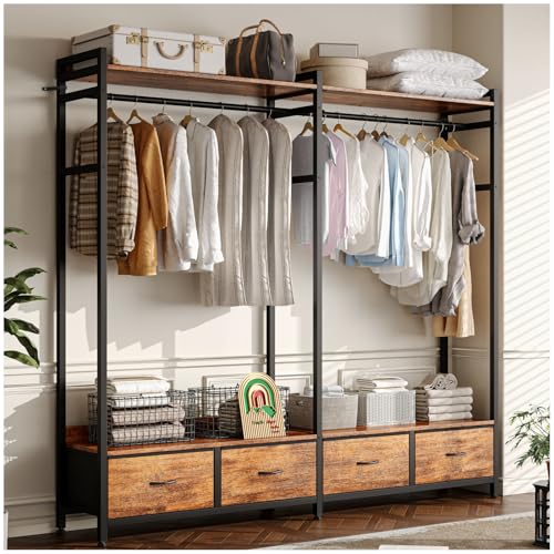 Listado de Closet de Madera Coppel comprados en linea. 47 SIMPLE ESPACIO Closet Armables para Ropa,Armarios para Ropa Viene con Cuatro Cajones de Tela,Closet de Madera es Estilo Industrial,165 * 30 * 150 CM,Adecuado Paras...
