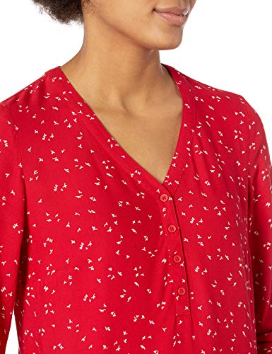 Amazon Essentials Women's 3/4 Sleeve Button Pop-over Shirt, Loose-Fit V-Neck Blouse, Red Leafy Floral, L - Image 3