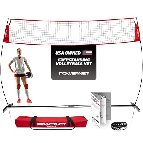 PowerNet 20 FT Freestanding Volleyball Warm Up Net Portable Design for Indoor Or Outdoor Use Foldable One Piece Quick Setup Frame Great for Hitting Serving Drills Small Scrimmage Or 1 On 1 Game