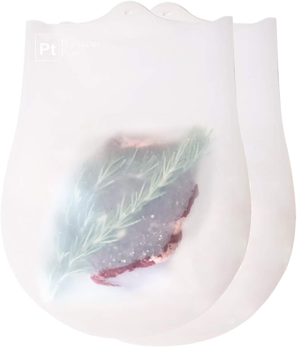 Reusable Sous Vide Bags,Set of 2 BPA Free Bags for Sous Vide Cooking,100% Pure LFGB PLATINUM SILICONE with NO FILLERS,Compatible with all immersion circulators, Gourmia, and more