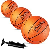 PlayBolt Size 3 Mini Basketballs (Pack of 3) - 7-Inch Premium Orange Youth Rubber Basketballs with Hand Pump for Kids, Indoor Over-The-Door Hoops, Backyard Pools, Arcade Games, Training and Practice