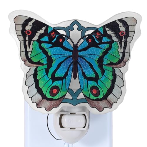Butterfly Night Light Plug into Wall – Made with Real Glass, Stained Glass Styled Nightlight for Hallway, Nursery, Bedroom, Bathroom, Kitchen,...
