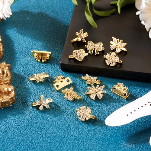 Ph Pandahall KK-TA0001-36-CA Pandahall 14Pcs 2-Holes Cubic Zirconia Connector Charms Real 18K Gold Multi Strand Connector Link Charms 7 Styles Brass Butterfly Rectangle Spacer Bar For Women Bracelet Necklace Jewelry Making thumb #5