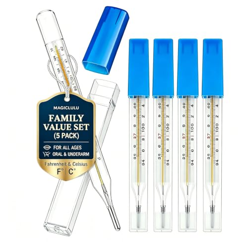 MAGICLULU 5Pcs Oral Temperature for Adults Dual Scale & Glass Traditional Underarm Body Temperature with Case Accurate Measurement for Kids Babies Elderly Home Family Clinics Fever Indicator