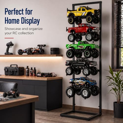Image of AceOrbit Rc Car Stand 5 Layer Adjustable Wall Mount Car Display Rack with Screws Crawler 15 inch x 13 inch x 60 inch Storage System for 1 /10 1 /12 1 /18 1 /24 1 /32 Multiple Scale Cars /Trucks Stand Shelf(Black)