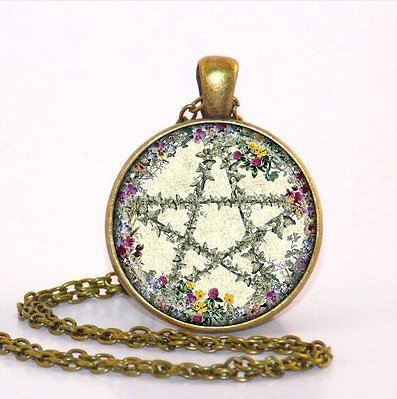 Pentagram Wican Flower Necklace Jewelry, Pentagram Necklace, Pentagram