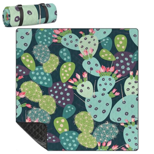 Shimoshe Extra Large Picnic Blankets 79”x 79”, Flower Cactus Waterproof Foldable Picnic Mat with Straps Portable Beach Blanket for Camping Park Grass Beach Indoor