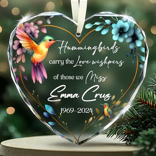 Fastpeace Adorno conmemorativo personalizado de cristal de colibrí – Foto personalizada, nombre, año de nacimiento y año que pasa – en memoria amorosa – Regalo conmemorativo por la pérdida de un ser