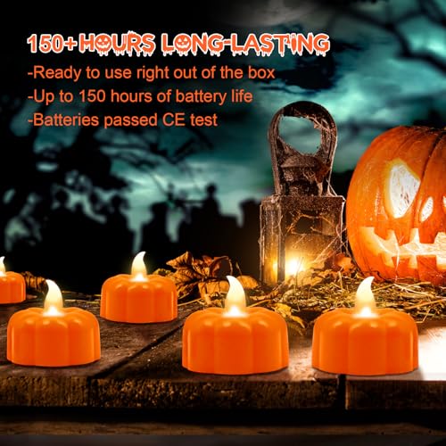 Image of Pumpkin Tea Lights Fall Decorations for Home, 12 Pack LED Orange Pumpkin Lights FlameLess Candles Battery Operated Thanksgiving Flickering Tealights Candles for Table Home Party Halloween Decor