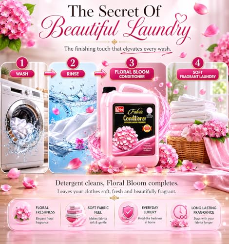 Image of URBA Floral Bloom Fabric Conditioner 5L | Premium Fabric Softener Liquid | Long Lasting Floral Fragrance | Clothes Softener | Laundry Conditioner | Colour Protection | Anti Static | Easy Iron