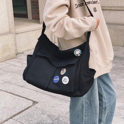 Fashion Canvas Crossbody Bag with Cute Accessories Casual Messenger Bag with Pendants Shoulder Bag Purse Travel Daypacks2