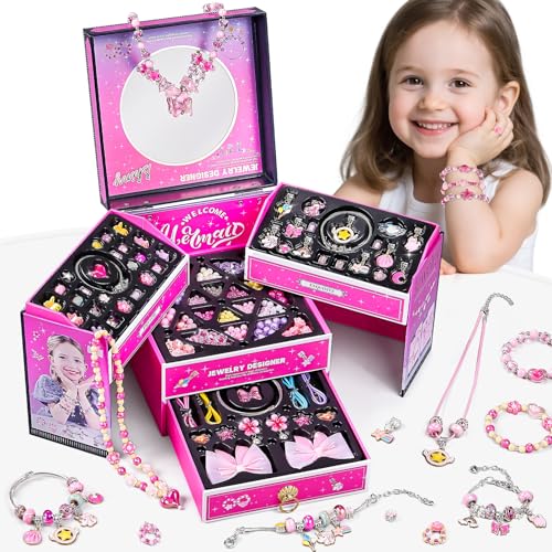 NewBandMo Jewelry Making Kit Toys for Girls 8-12, Bracelet Making Kit for Girls, DIY Craft Kits for Teen Girl Age 8 9 10, Christmas Birthday Gifts for Kids 8 10 11 12 Year Old Girl (Pink)