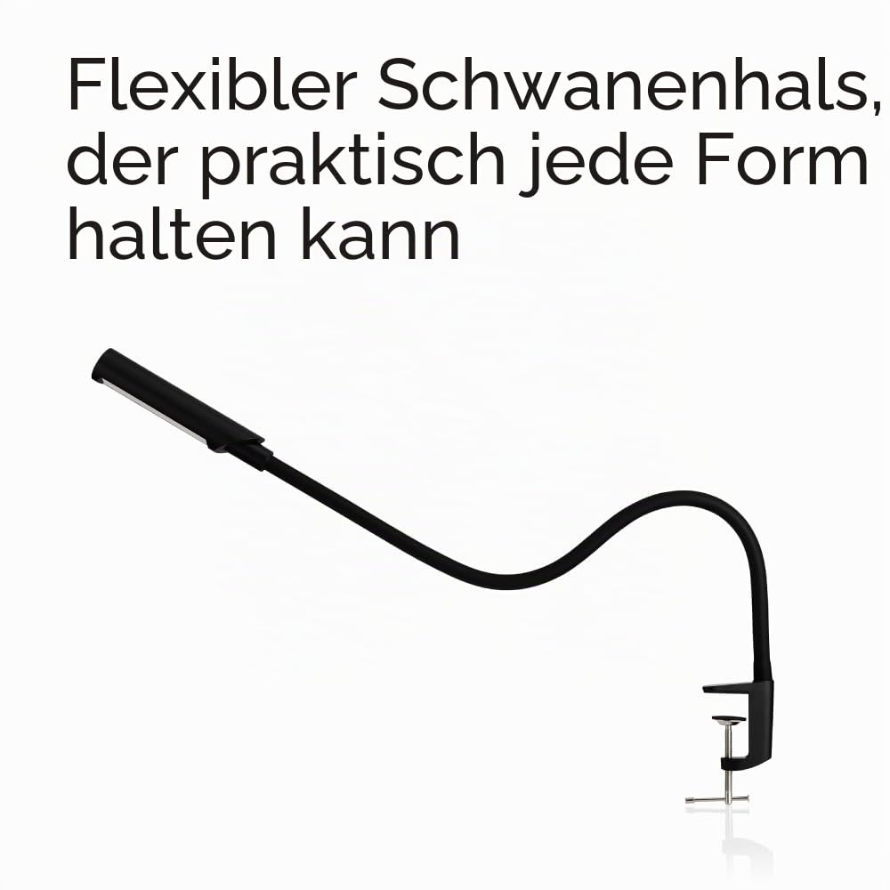 Reliable UberLight Flex 3200TL Arbeitslicht,LED tragbare Schreibtischlampe mit Klemme, USB-Anschluss, 26.5 Zoll flexibler Schwanenhals, 9 Lichteinstellungen, bis zu 60.000 Stunden Nutzung (schwarz)