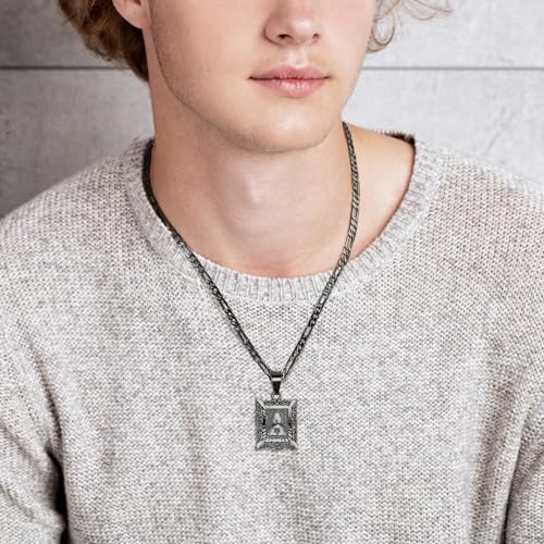 KissYan Initial Letter Pendant Necklace for Men Women, Black Square Capital Monogram Necklace Alphabets from A-Z Figaro Chain Jewelry (Black I) - Thumbnail 4