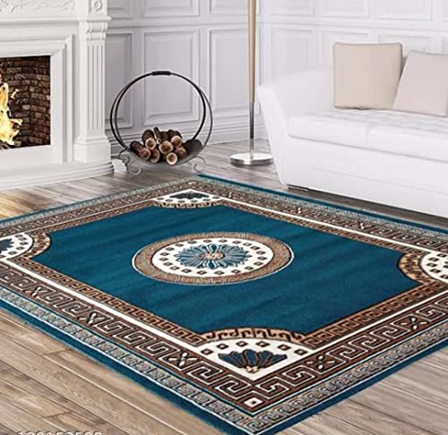 CHOUDHARY CARPET Home Decore Traditional Acrylic Rectangular Carpet for Your Living Room (5x7 Feet Blue Color)