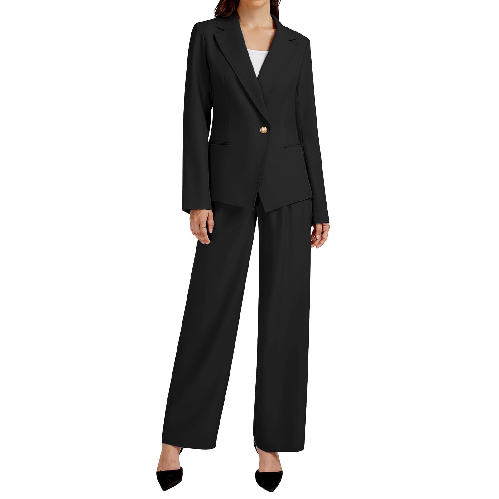 Two Piece Set for Women Business Casual Blazer Wide Leg Pants Pants Suits Set Professional Work Office Outfits