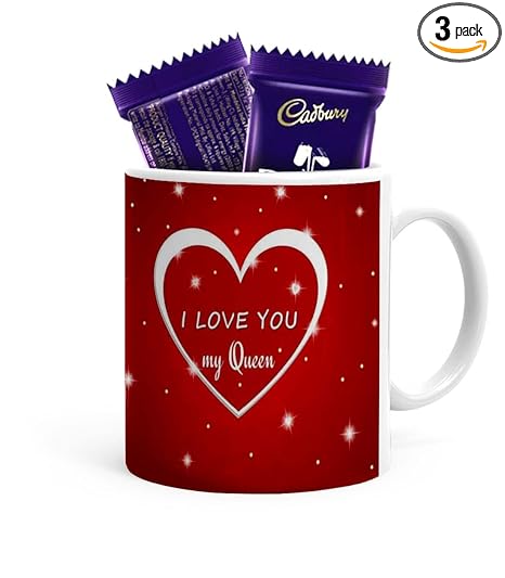 Kesri Gifts I Love You My Queen Printed Coffee Mug (350 Ml) With 2 Dairy Milk Chocolate - Valentine Day Gift For Girlfriend, Boyfriend , Husband,Wife(CVD098)