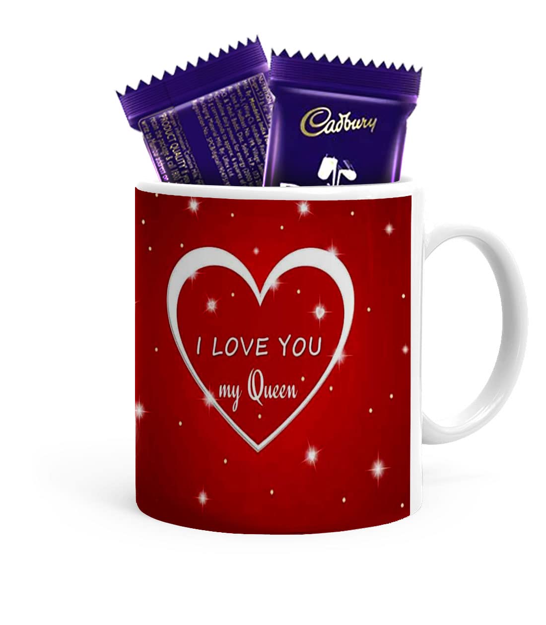 Kesri Gifts I Love You My Queen Printed Coffee Mug (350 Ml) With 2 Dairy Milk Chocolate - Valentine Day Gift For Girlfriend, Boyfriend , Husband,Wife(CVD098)