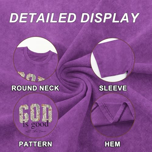 Image of Christian God is Good Shirts for Women Jesus Faith Religious T Shirts Floral Graphic Oversized Acid Washed Tee Tops