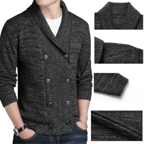 Men's Lapel Double-Breasted Knitted Cardigan Blazer Men's Shawl Collar Cardigan Sweater Slim Fit Button Down Knit Sweater2