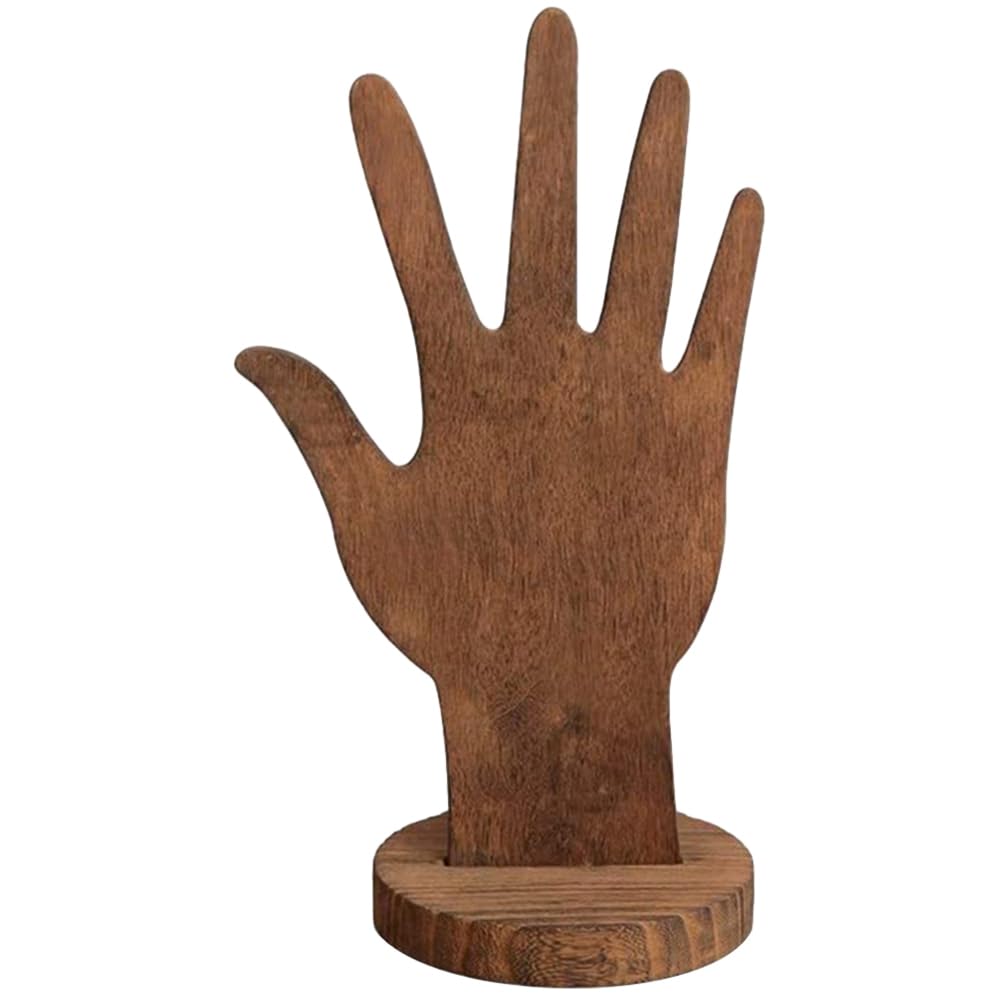 Alipis Hand Jewelry Stand Wooden Hand Form Jewelry Display Bracelet Ring Stand Holder 2-way Design Tabletop Standalone Mannequin Finger Hand Display for Bracelet, Ring, Watch (Coffee)