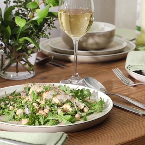 Image of Gibson Elite Island Bay 12-Piece New Bone China Dinnerware Set Service for 4, Reactive Glaze Plates and Bowls, Dishwasher and Microwave Safe, Cream and Green