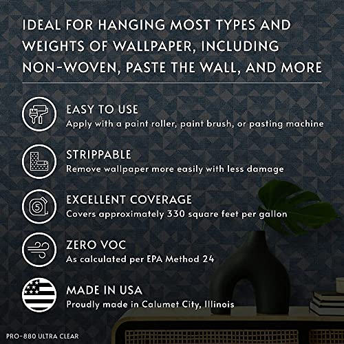 Roman Products 012401 Pro-880 Wallpaper Adhesive & Paste For Any Wallcovering - Ultra Clear, 1 Gallon, White #TOP5