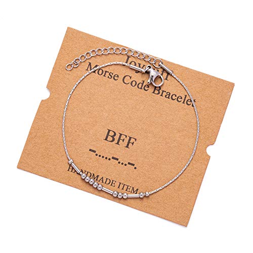 Image of JoycuFF Inspirational Morse Code Bracelets for Women Silver Beads Jewelry Encouragement Mantra Gifts for Her