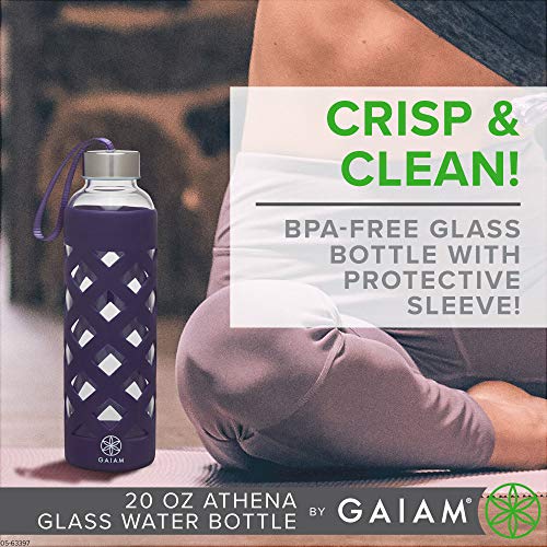 Image of Gaiam Water Bottle Sure-Grip Glass Bottle with Protective Silicone Sleeve, 20 oz