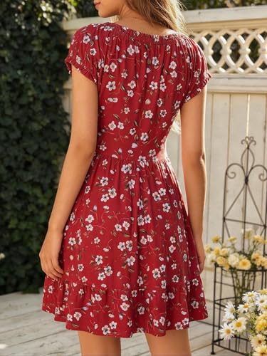 Image of HUHOT Teen Petite Women Floral Short Summer Mini Dresses with Pockets Cute Milkmaid Sundress 2026