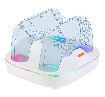 Konix Ladestation f r 2 DualSense-Controller PS5 - Schnellladung 3 Stunden - Magnetische Anschl sse - 10 RGB-Lichteffekte - Wei