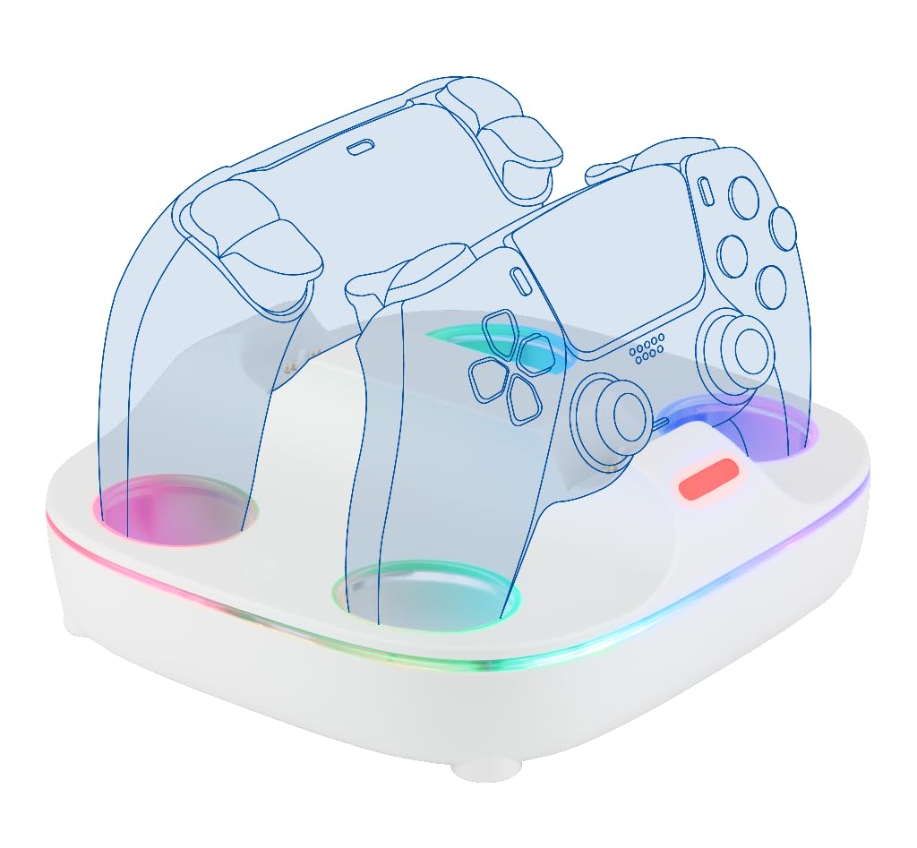 Station de Recharge Rapide pour 2 Manettes DualSense PS5 avec Éclairage RGB - Blanc