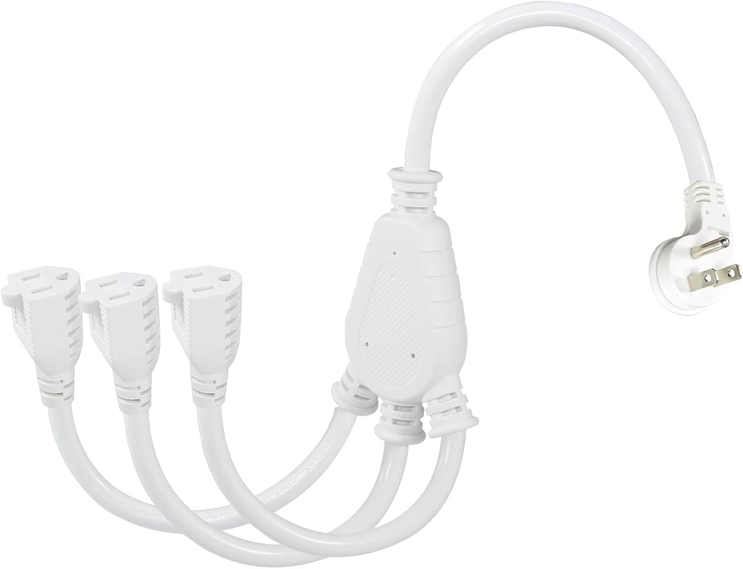 KUNCAN 3-Outlet Extension Splitter Cord - White 1-Pack Low Profile Wall Head 1 to 3 Way Power Splitter Cord, 45-Degree 3 Prong Flat Plug 1FT 16AWG 13A 125V 1625W NEMA 5-15P to 3X NEMA 5-15R