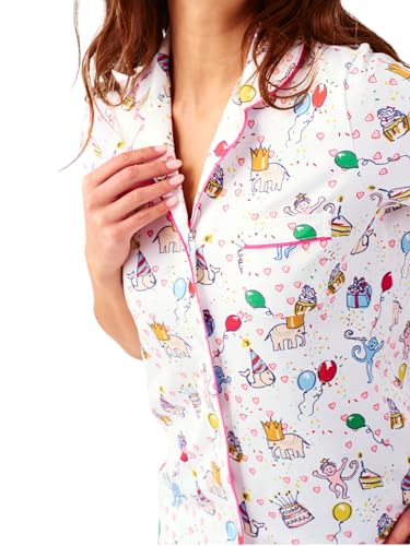 Image of Womens Y2k Preppy Pajamas Set, 2 Piece Button Down Monkey Beach Shorts Set Holiday Vacation Loungewear Pjs for Jammies Back to School Party Birthday Gifts(Birthday, X-Small)