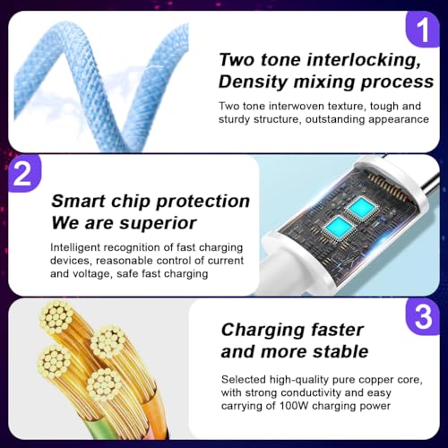 Image of Verilux PD 240W Magnetic Type C Cable Fast Charging, 3.3FT Nylon C Type Charger Cable, 480Mbps Data Cable C Type Fast Charging for iPhone 17 /17 Pro /17 Pro Max /16 /15, Galaxy S25 /S24, MacBook